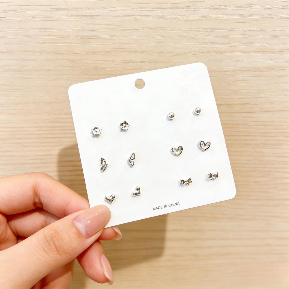 Elegant Floral & Butterfly Heart Earring Set - Unique Cold Style Jewelry for Women