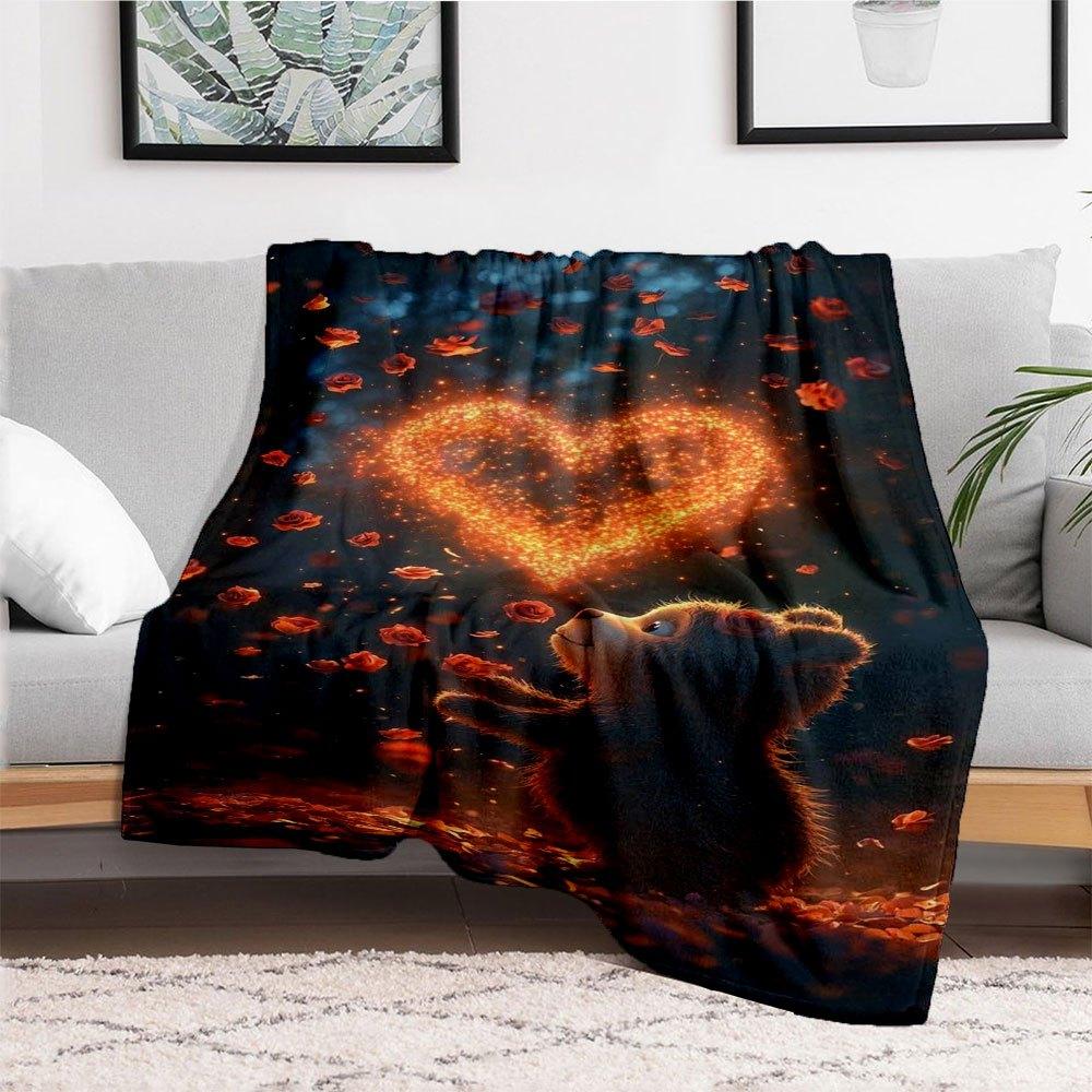 "Magical Heart Bear Wall Art Print - Romantic Home Decor"Blanket Flannel Throw Blanket for Sofa, Bed, Travel, Camping, Office, Couch, Chair,