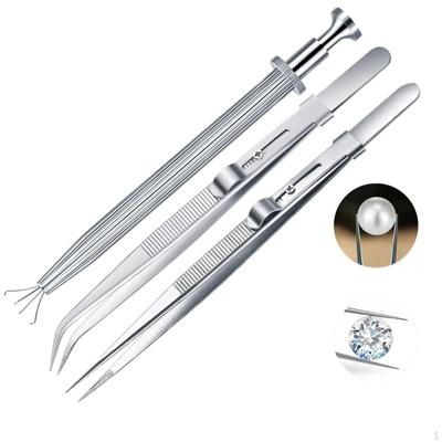 3Pcs Jewelers Tools Λαβίδες από ανοξείδωτο χάλυβα για παραλαβή κοσμημάτων ακριβείας