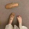 Fashion New Retro Flat Shoes Summer New Square Toe Fishing Net Breathable Hollow Outside Wear Slip-on Baotou Half Slippers