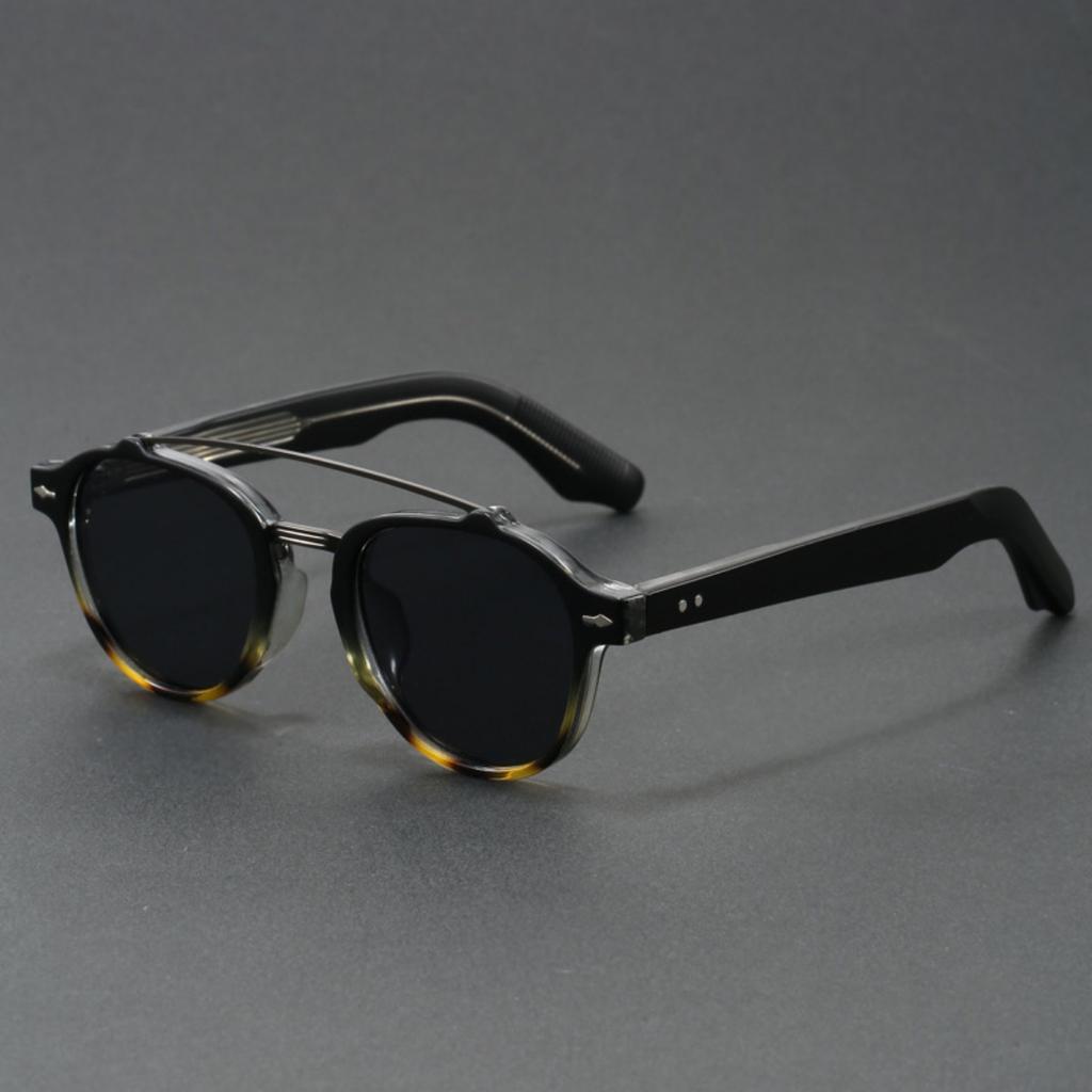 Retro round fashion glasses double beam sunglasses unisex vintage style UV protection