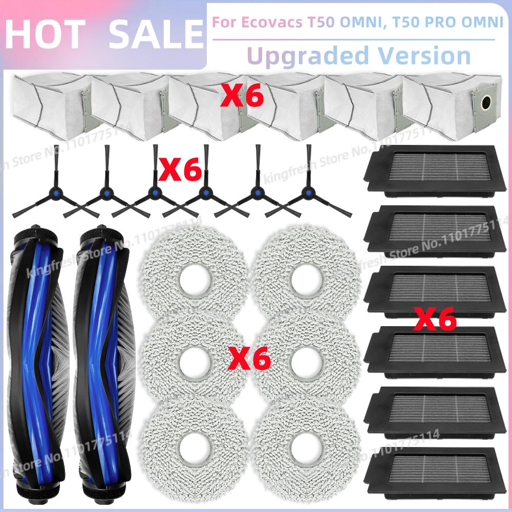 Fit For ECOVACS T50 PRO OMNI / T50 OMNI Vacuum Parts Main Roller Side Brush HEPA Filter Mop Cloth Dust Bag