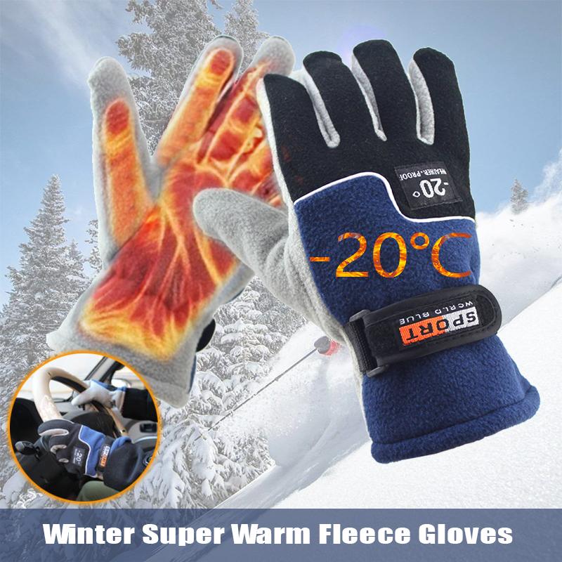 -20℃ Gants chauds d'hiver en polaire pour hommes Gants thermiques de cyclisme pour la neige Gants épais Moufles en polaire polaire pour hommes Sports de neige Gants coupe-vent