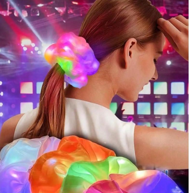 10KS Svítící ve tmě LED gumičky do vlasů Saténové gumičky do culíku pro dívky Noční párty Festival Rave Pódiové vystoupení Vlasové doplňky