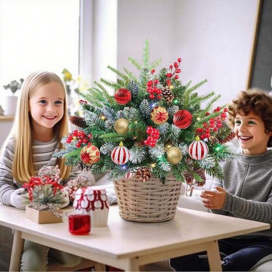 Lighted Artificial Christmas Urn Filler Battery Powered Pre-lit Xmas Pine Trees with LED Lights And Tripod Stake Holiday Planter Filler