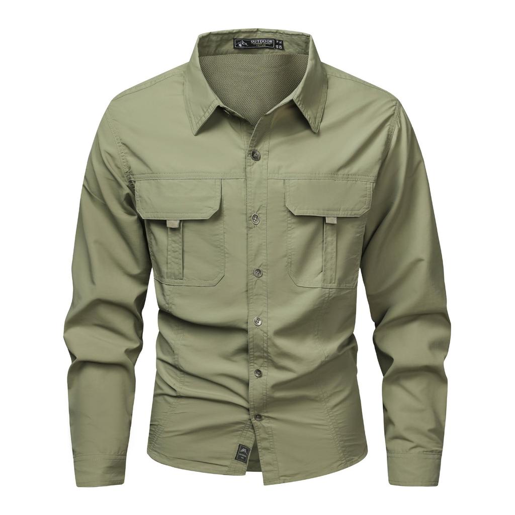 Men's Quick-Dry Ice-Feel Sun Protection Long-Sleeve Shirt for Spring/Summer Outdoor and Workwear, Plus Size Available.