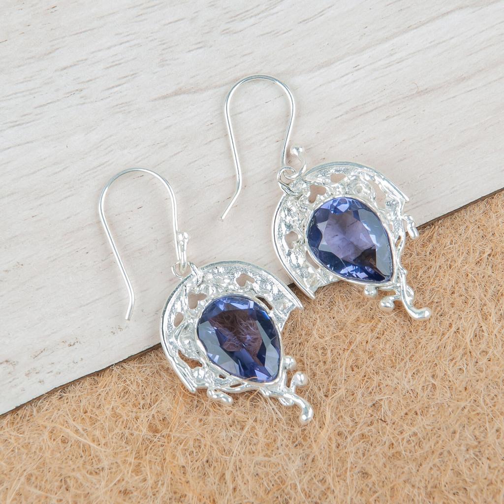 Iolite Gemstone 925 Sterling Silver Jewelry Handmade Designer Earrings For Women CE-5-6