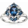 Plated Magnificent Silver Rings Oval Cut Natural Blue Sapphire Rhinestone Ring