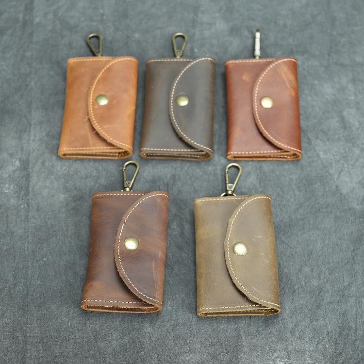 

Мужская ретро-сумка для ключей из кожи Crazy Horse с большой вместимостью, отделениями для карт и держателем для монет