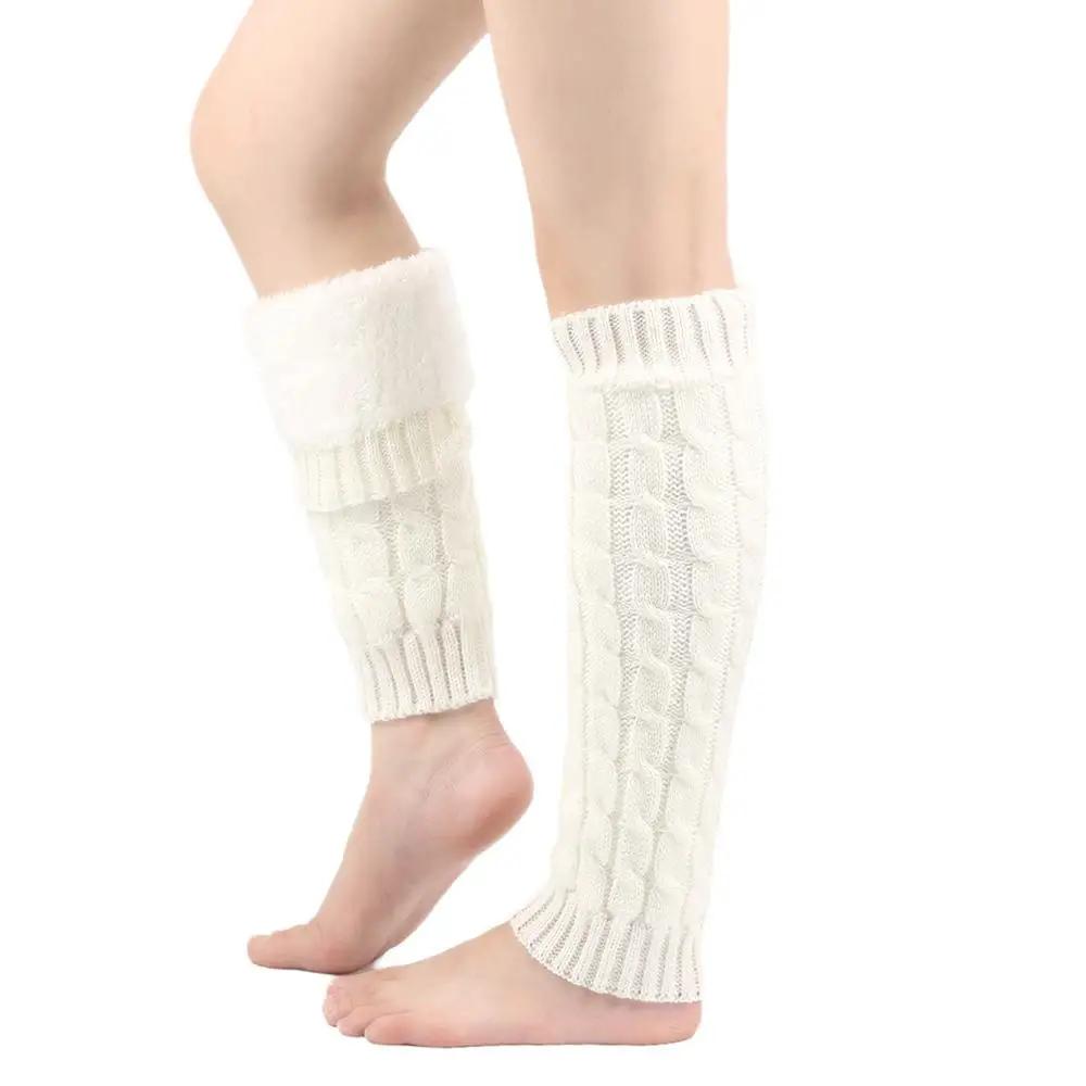 1 Pair Women Knitted Leg Warmers Winter Warm Wool Boot Covers Fleece-Lined Thicken Warm High Leg Cover Crochet Long Heap Socks