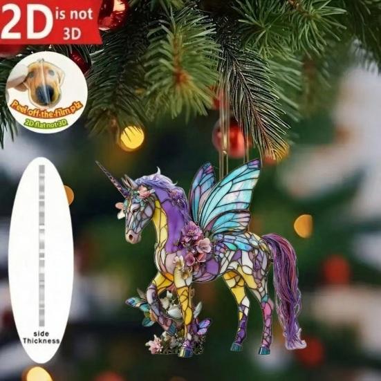 2Pcs Horse Pendant 2D Acrylic Animal Charm Christmas Tree Door Window Wall Hanging Ornament Automotive Decoration