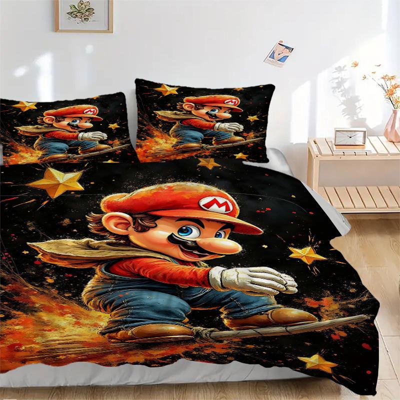 3pcs Super Mario Printed Bedding Set, Soft and Comfortable Quilt Cover for Bedroom, Guest Room (1 Duvet Cover + 2 Pillowcases, Pillow Core N