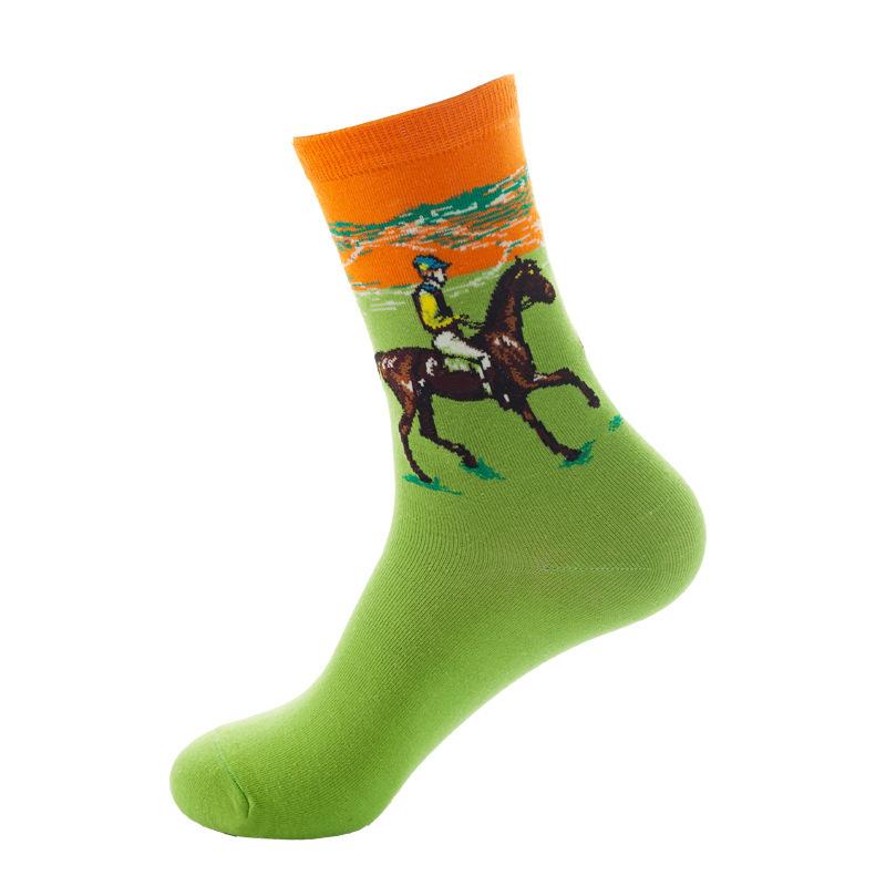 Oil painting medium tube socks European and American adult socks Women's trend stockings Men's autumn and winter cotton socks