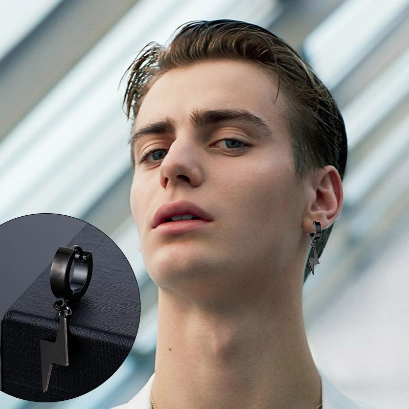 2pc Punk Hiphop Lightning Pendant Stainless Steel Earring korean fashion Women Men Circle Ear Stud Earring Jewelry Ear Accessory
