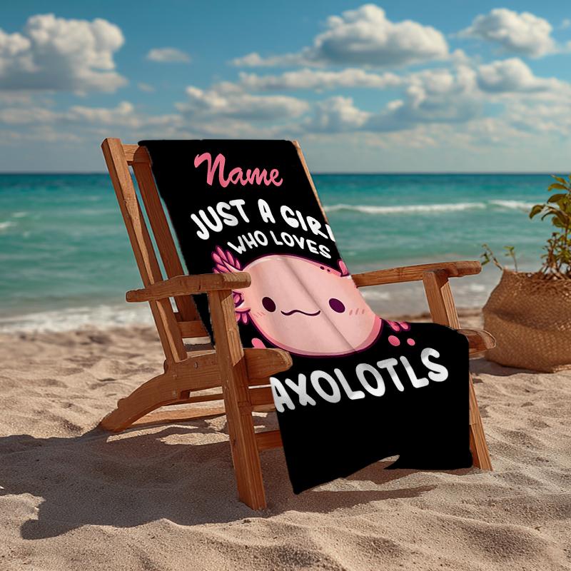 Custom Name Ultra-Soft Beach Towel with Axolotl Theme,Ideal for Pool - Camping, Diving - Perfect Travel Essential, Vibrant Beach Towel.
