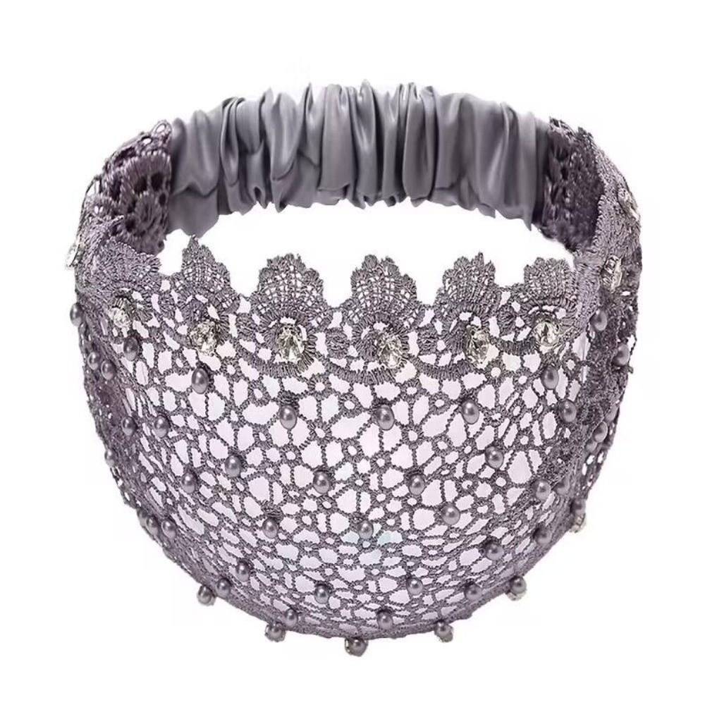

Elegant Crystal Pearl Floral Beaded Headbands Hollow Pattern Breathable Wide Headbands Stretchy Lace Baotou Hat Women