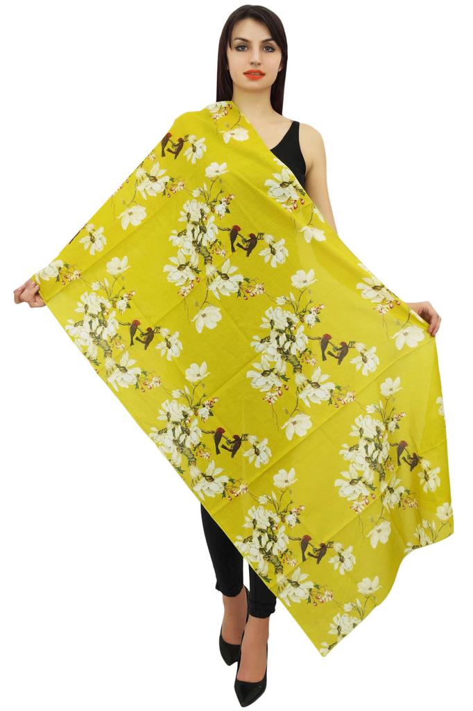 Phagun Floral & Bird Print Women Neck Wrap Scarf Sarong Cotton Voile