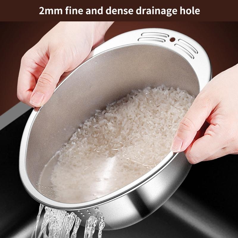 304Stainless Steel Kitchen Basin Serving Basket Washing Basket Kitchen Colander Washing Bowl for Rice and Vegetables