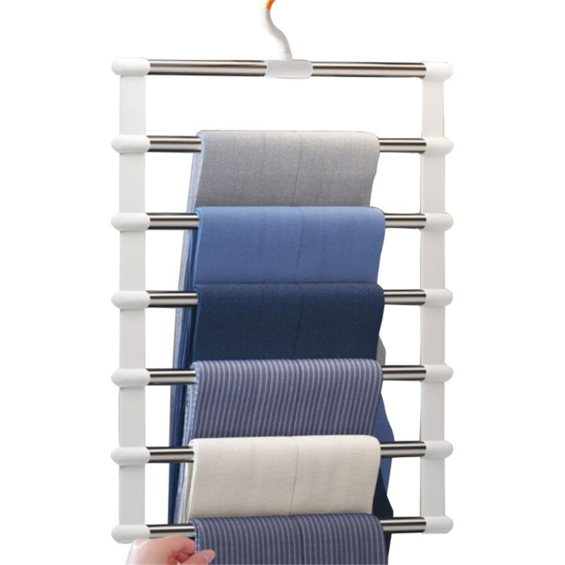 Practical Folding Pant Rack Hangers Portable Home Organization Metal Foldable Clothes Hanger with Multi Clip Layers