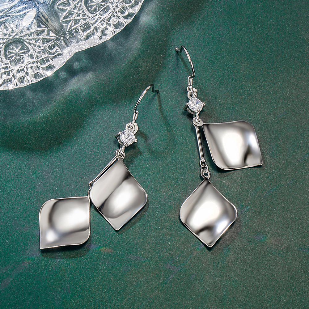 Chic Zirconia Double-Layered Leaf Dangle Earrings with Fresh Sequin Accents