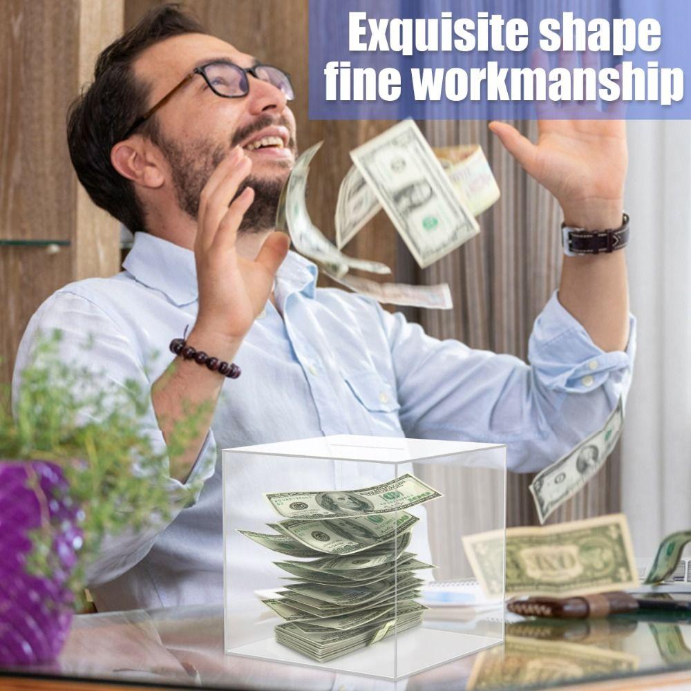 Cube Transparent Acrylic Money Bank New Large Capacity Piggy Bank Simple Clear Cash And Coin Saving Bank Home Decoration