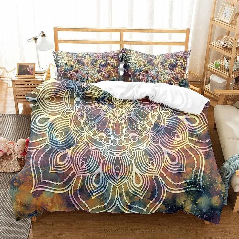 Comforter 3D Print Boho Mandala King Queen Chic Colorful Rustic Mandala Galaxy Polyester Bedding Set For Girls Women