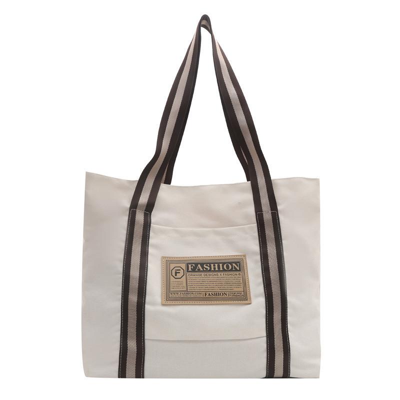 

Большая вместительная холщовая сумка-тоут в уличном стиле для женщин 2023 Модная простая сумка через плечо белый