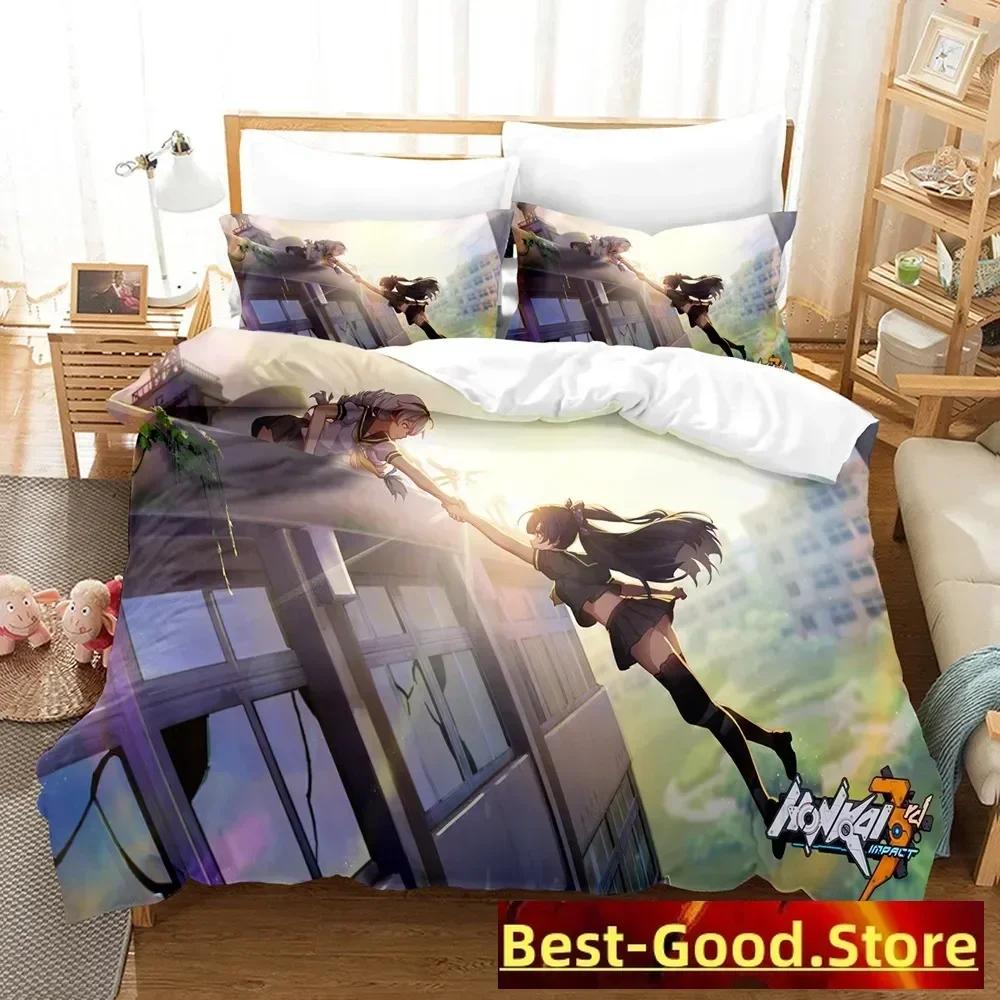 Honkai Impact 3 Bedding Set Printed Bed Set With Pillowcase Bed Duvet Cover Soft Single Double Queen Super King Size Bedroom