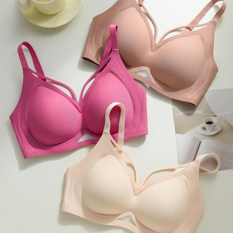 Nahtloser BH in großer Größe, dünnes Design ohne Bügel, gerafftes BH-Top, stützend, gegen Hängen, Push-up-BH