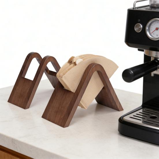 Coffee Filter Holder Storage Rack Stand for Multiple Filter Papers Solid Wood Open Design Keeps Filters Dry Neat Easy Access Coffee Brewing Organizer