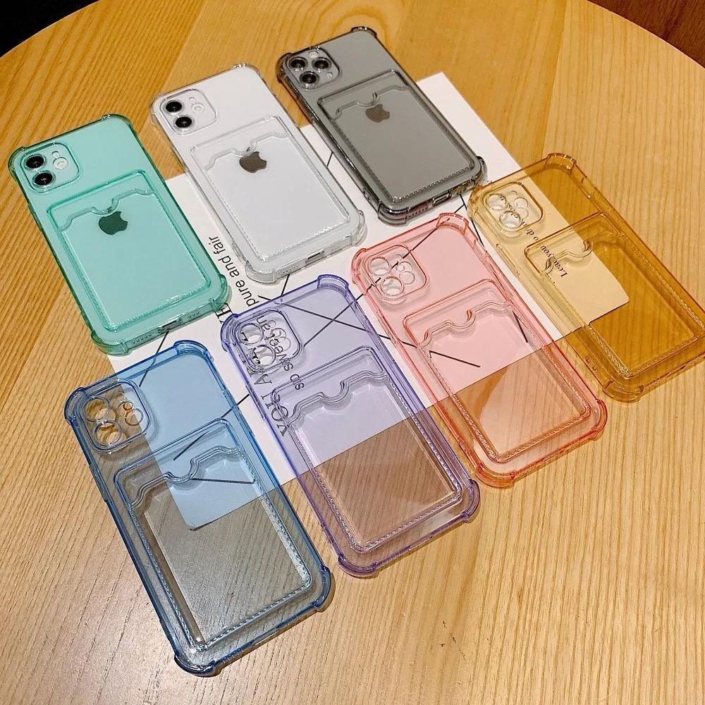 Card Bag Transparent Phone Case For iPhone 13 11 12 Pro Max XR XS Max X 7 8 Plus 12 Mini Shockproof Soft Bumper Clear Cover