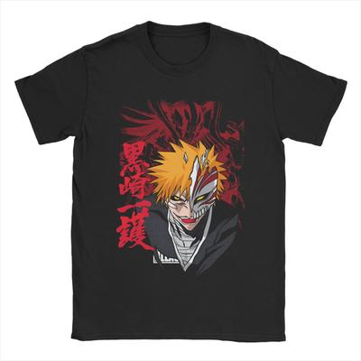 Bleach Ichigo Kurosaki T Shirts for Men Cotton Vintage T-Shirt Crewneck  Tee Shirt Short Sleeve Clothes New Arrival