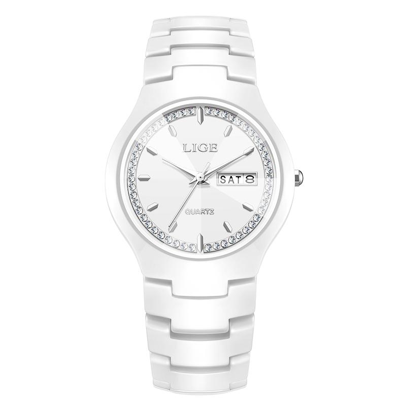 

New Gold Quartz Watch For Woman Fashion Elegant Women s Bracelet Watch Creative Ceramic Strap Waterproof Date Ladies Watch срібні білого кольору