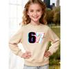 Unisex Kids Red Crewneck Sweatshirt For 4-12 Boys Girls Glitch Neon Pink Cyan Distorted Number 67 Print Soft Fleece Long Sleeve Pullover