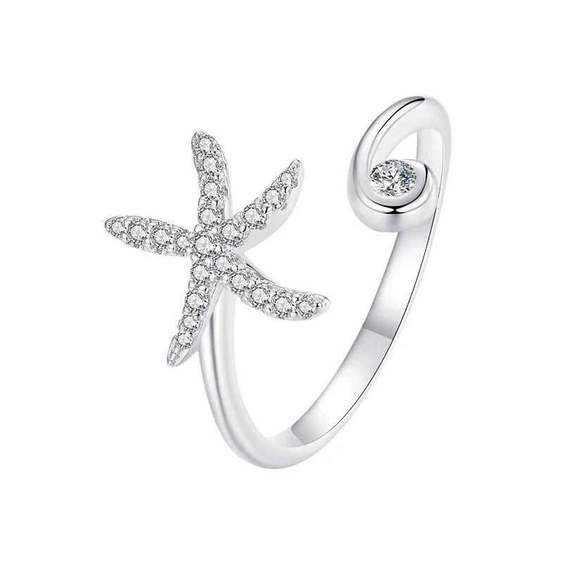 

BAMOER из стерлингового серебра 925 пробы, простое регулируемое кольцо в виде морской звезды, эффектное кольцо для женщин, кольцо-обещание, модные украшения BSR560-E