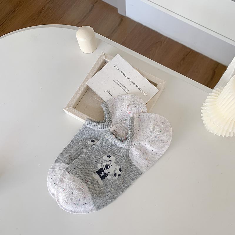 Spring and Summer Low-top Socks, Thin Invisible Boat Socks, Women's Breathable Dot Yarn Cotton Socks, Cartoon Anti-slip Short Socks