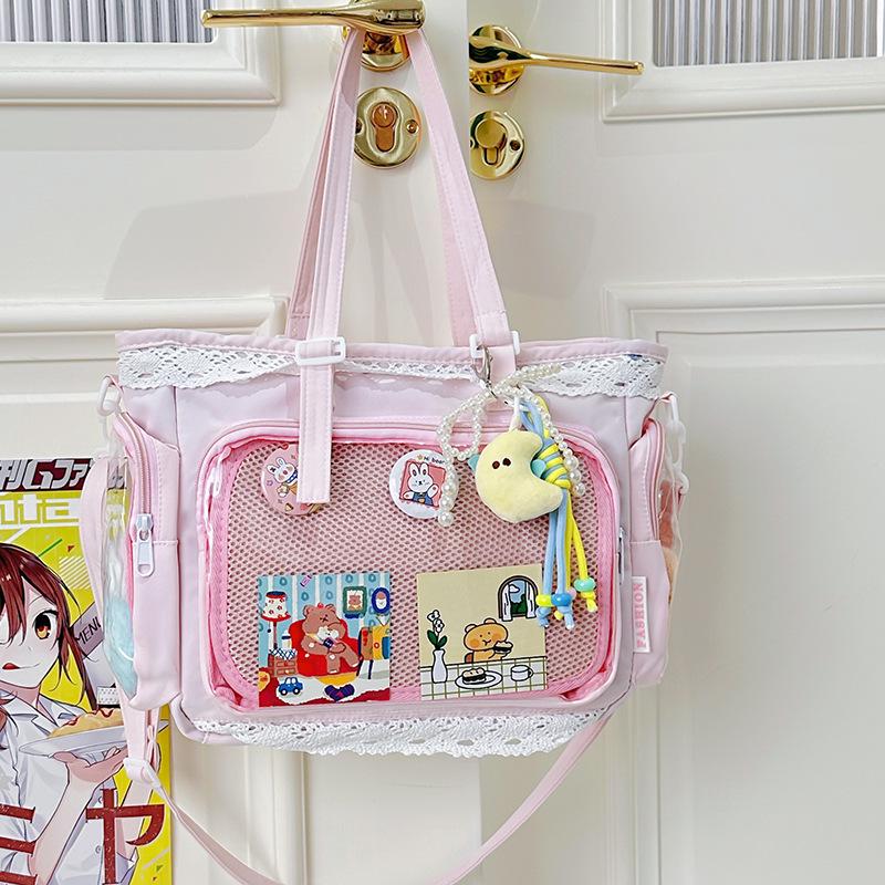 Japanese Style Transparent Anime Badge Tote - Cute Shoulder Crossbody Bag for Women & Students