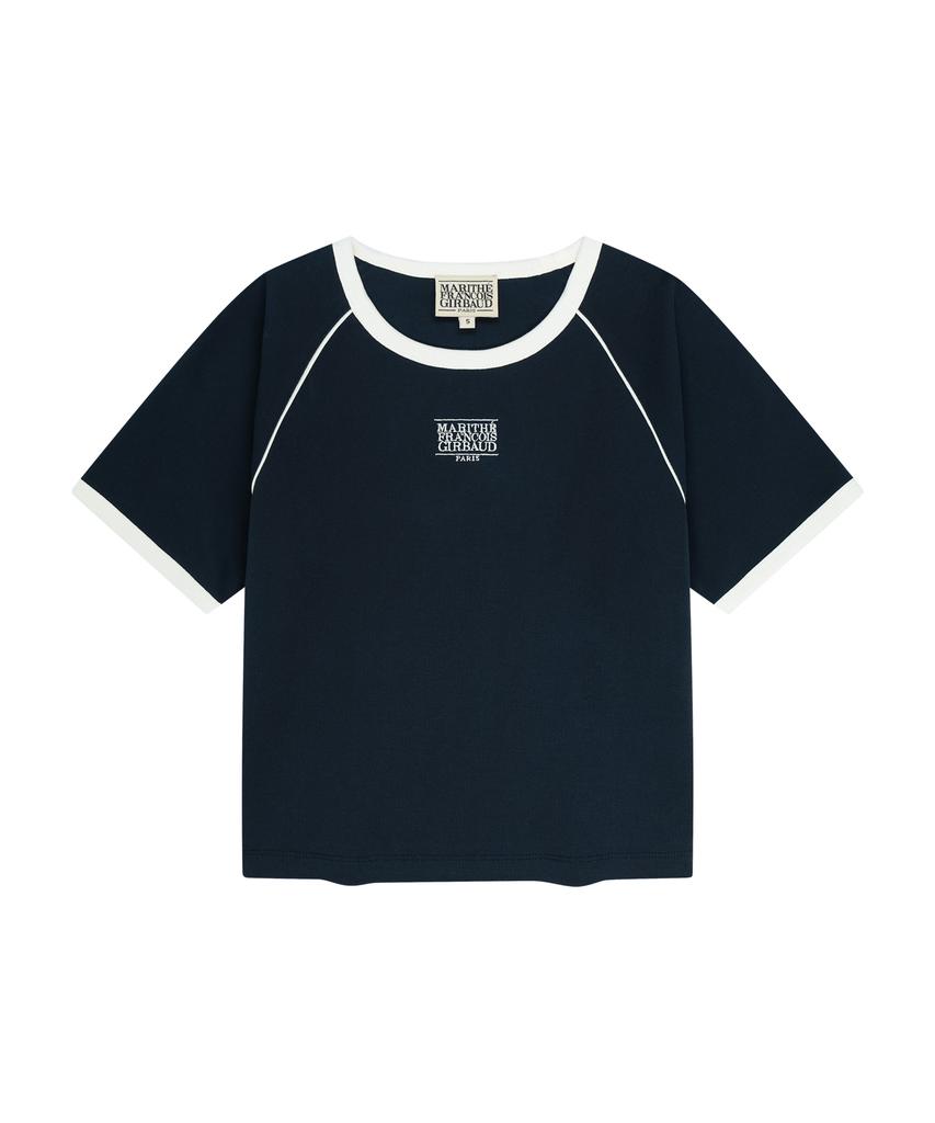 Malittepeulangsowajeobeo W Aerocool Small Classic Logo Ringer Slim Crop Tee Navy