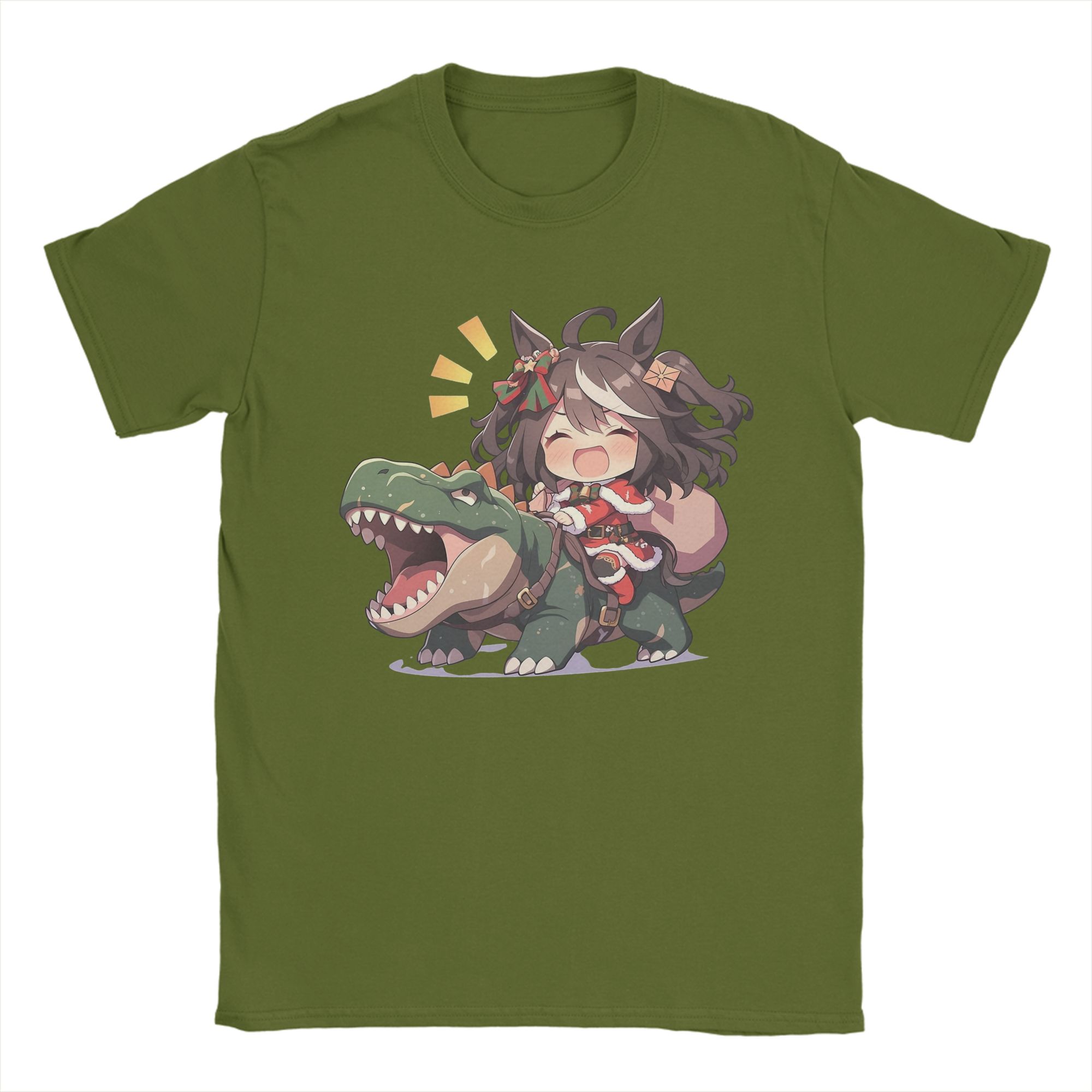 

Kitasan Black Riding Christmas Dinosaur T-Shirt for Men Uma Musume Cotton Tees Round Neck Short Sleeve T Shirt Clothes 4XL