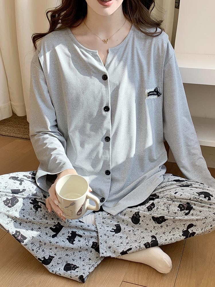 

Soft Cotton Maternity Pajamas with Built-in Bra for Postpartum Recovery & Nursing - All-Season Home Wear XL - Suggested 130-150 Jin серый