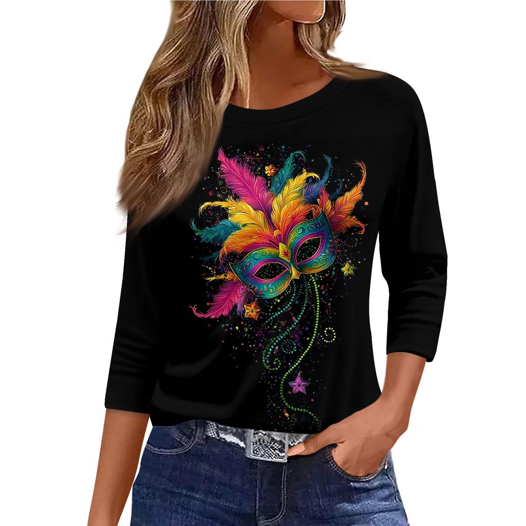 Topuri de damă cu mâneci 3/4 lungime, imprimeu floral, la modă vintage, lejer, cu gât rotund, cămăși de dimensiuni mari