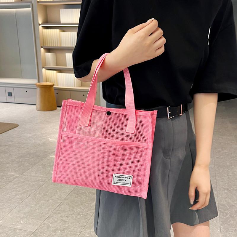 Stylish Korean Transparent Mesh Casual Beach Bag Large Capacity Tote Handbag