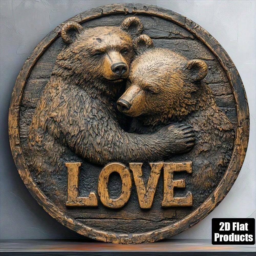 Vintage Couple Bear Metal Wall Art Rustic 2D Aluminum Sign For Home Bar Kitchen Office Decor 8x8 Inch
