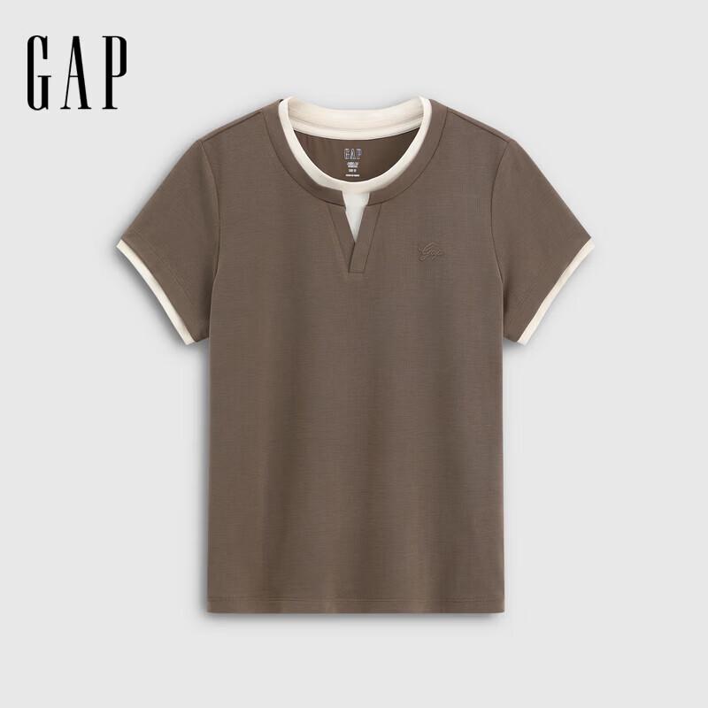 GAP Women s 2026 Spring Logo Faux Two-Piece V-Neck T-Shirt XL