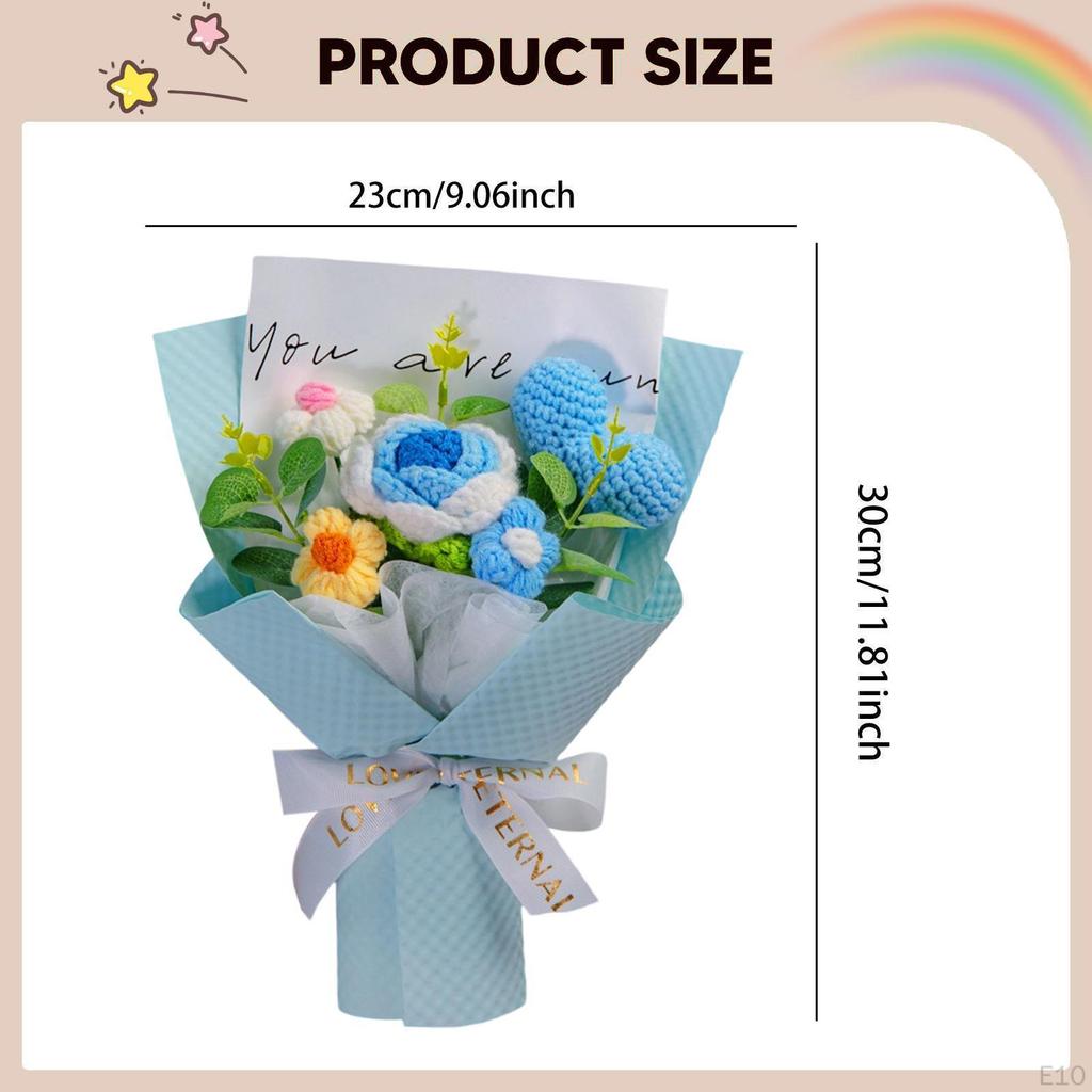 Completed Crochet Flower Bouquet Artificial Flowers Rose for Party Women's Day
