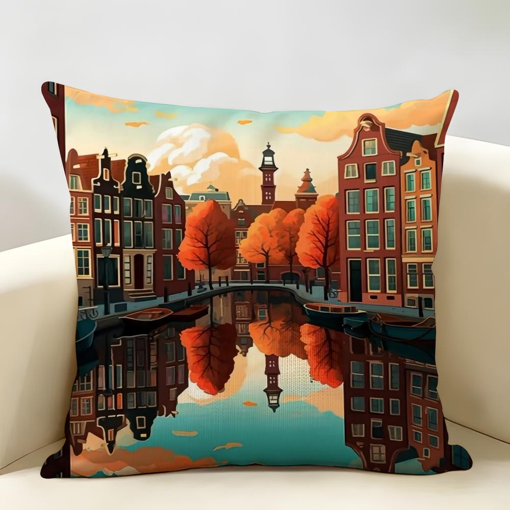 Amsterdam Niederlande Kissenbezug Natürliches Leinen Bio-Stoff Beidseitiger Druck Atmungsaktiv Perfekt für die Heimdekoration