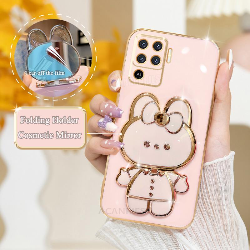 Luksusowe Platerowane Lustrzane Etui z Uchwytem Dla Oppo Reno 5 6 7 Reno5 Lite Silikonowe Etui z Podstawką A54 A57 A58 A78 A76 A74 A94 4g