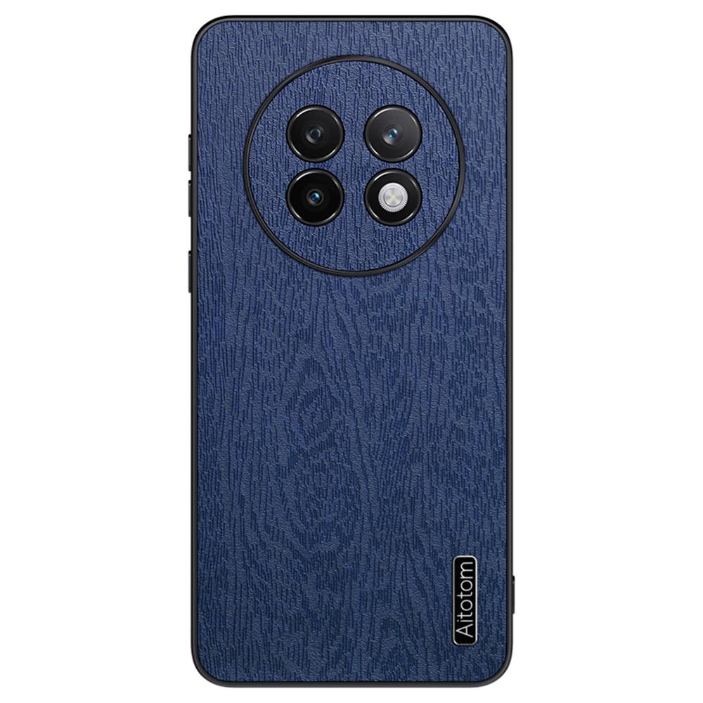 

For Realme 13 Pro+ 5G Case Wood Texture PU Leather Coated PC+TPU Phone Cover Blue