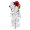 Skull Skeleton Hand Veil Headpiece with Dark Series Flower For Halloween Costume And Themed Photoshoots Wear