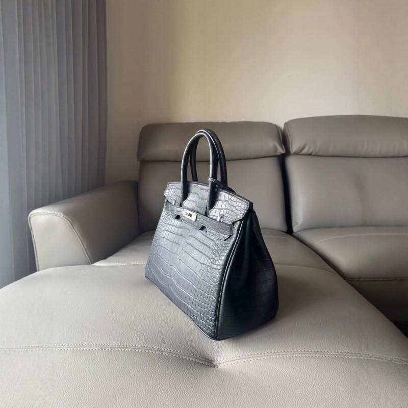 Matted Matte Alligator Head Cowhide Inner Seam Platinum Bag 25/30cm Steel Hardware All-match Genuine Leather Handbag